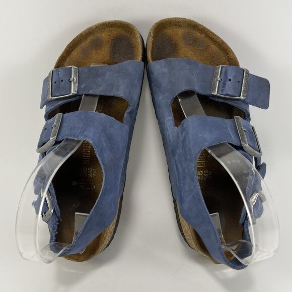 Birkenstock Milano Back Strap Sandals Womens Size 38 US 7-7.5 Oiled Leather Blue - Picture 5 of 9